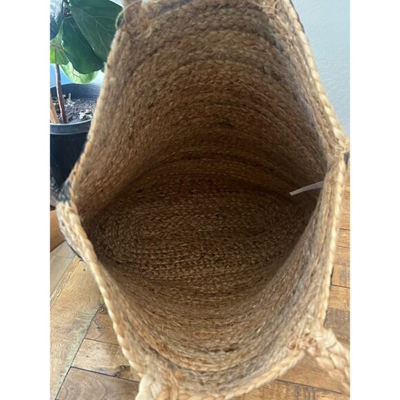 Unbranded Jute Tote Bag Large 20" Double Strap Shoulder Brown Striped 100% Jute - Picture 4 of 11